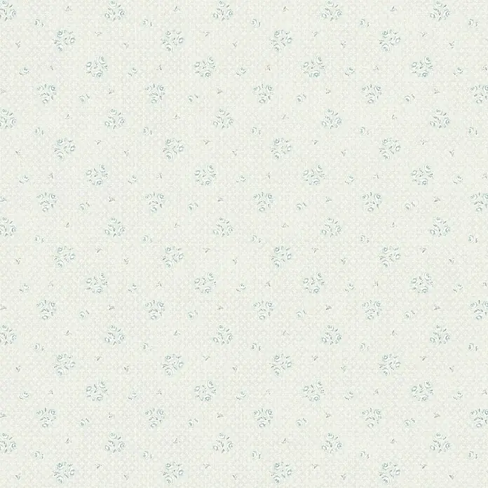 A.S. Création Maison Charme Vliestapete Blümchen - Hellgrau-Blau-Weiß, Floral, 10,05 x 0,53 m - Ein nahtloses Muster aus kleinen Blumenmustern auf einem hellen Hintergrund, ideal für dekorative Zwecke und Textildesign.