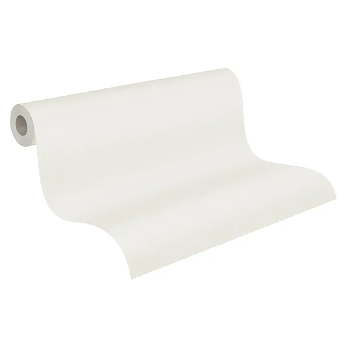 A.S. Création Maison Charme Vliestapete - Creme-Hellgrau, Uni, 10,05 x 0,53 m - Rolle Papier für diverse Anwendungen, ideal zum Abdecken oder Basteln. Das Papier ist weiß und aufgerollt.