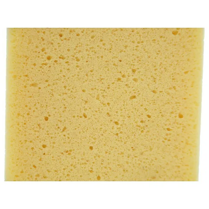 BAUHAUS Hydroschwamm - 170 x 115 x 60 mm - Nahaufnahme eines gelben Schwamms mit poröser Textur, ideal zum Reinigen und Spülen. Perfekt für den täglichen Gebrauch im Haushalt.