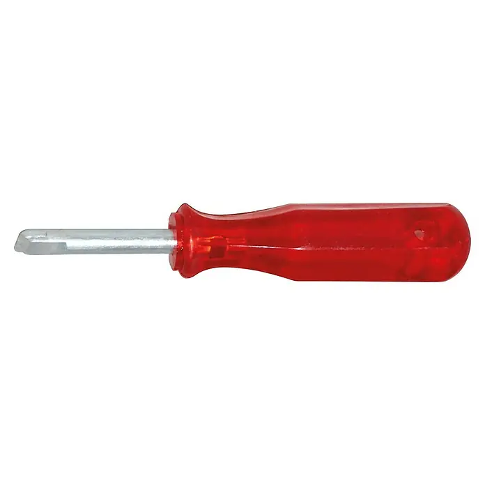 Heka Cortador de placas - Rojo - Primer plano de un destornillador con mango rojo y hoja plateada, una herramienta útil para reparaciones.