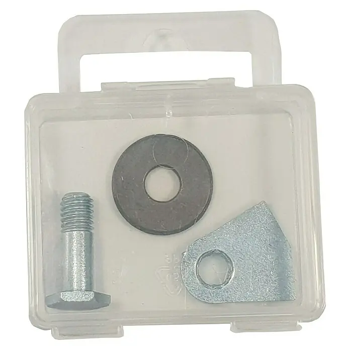 Heka Ersatzrädchen - eider - Schraube, Unterlegscheibe und Metallstück in transparenter Kunststoffbox.