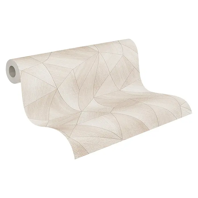 A.S. Création Daniel Hechter 7 Vliestapete Grafische Dreiecke - Beige-Creme-Grau, Grafisch, 10,05 x 0,53 m - Eine Rolle beiger Tapete mit einem geometrischen Muster aus Dreiecken und Kurven. Ideal für eine moderne Wandgestaltung.