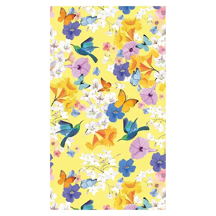 A.S. Création The Wall 2 Fototapete Blumen Vögel Schmetterlinge - B x H: 159 x 280 cm, Vlies - Buntes Blumenmuster mit Kolibris und Schmetterlingen auf gelbem Hintergrund. Perfekt für lebendige Stoffe und Dekorationen.