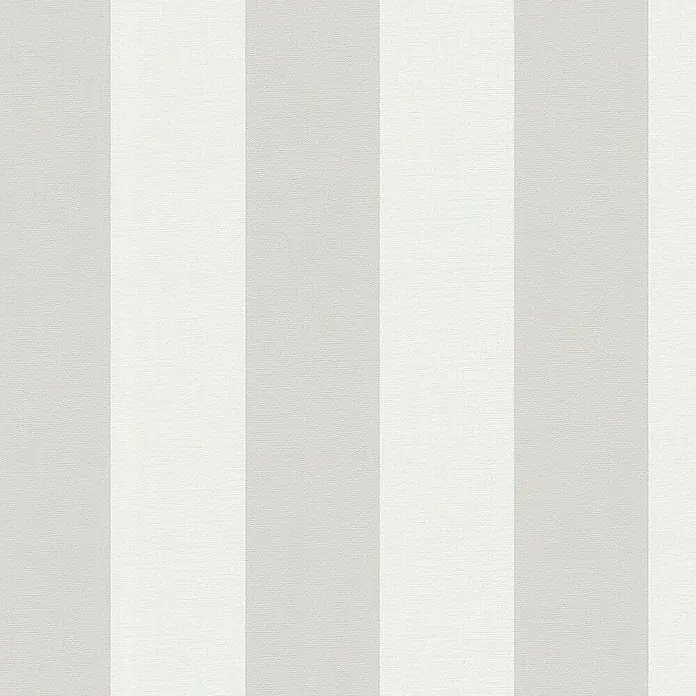 A.S. Création Maison Charme Vliestapete Blockstreifen - Grau-Creme-Weiß, Streifen, 10,05 x 0,53 m - Wandbild mit einem modernen Streifenmuster in Weiß und Grau, das eine elegante und vielseitige Wanddekoration für jeden Raum darstellt.