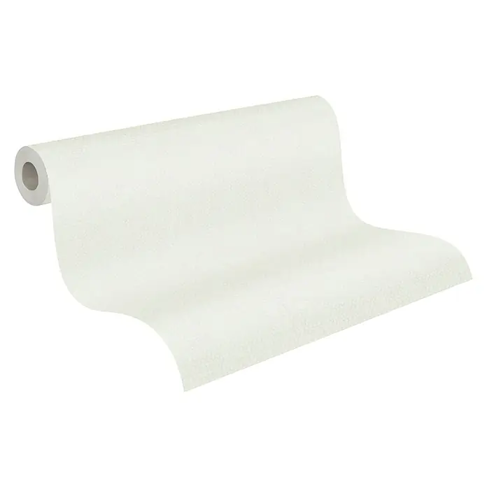 A.S. Création Maison Charme Vliestapete Kleinmuster - Hellgrau-Weiß, Uni, 10,05 x 0,53 m - Nahaufnahme einer weißen Küchenpapierrolle. Das Papier ist leicht strukturiert und auf einer Rolle aufgewickelt. Ideal für die Küchenhygiene.
