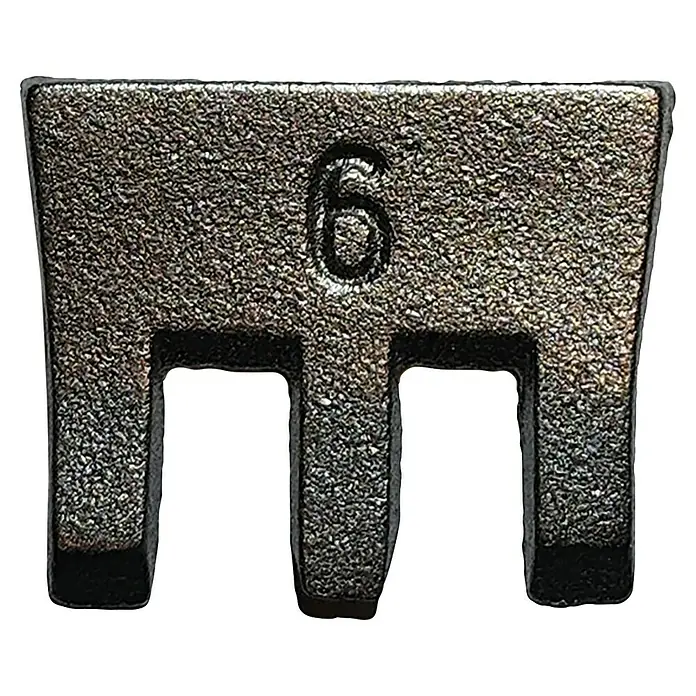 Heka Hammerkeil S-FIX - Breite: 50 mm, Passend für: 15.000 g, 1 Stk. - Nahaufnahme eines grauen Gewichtsblocks mit der Nummer 6, ideal für Gewichtstraining und Fitnessübungen. Robuste Ausführung für den täglichen Gebrauch.