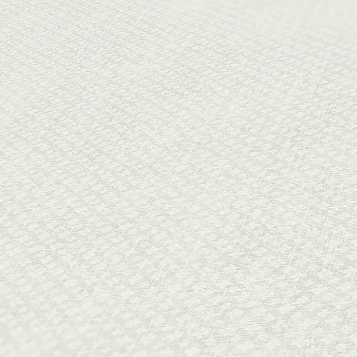 A.S. Création Maison Charme Vliestapete Kleinmuster - Grau-Weiß, Uni, 10,05 x 0,53 m - Nahaufnahme eines strukturierten, cremefarbenen Stoffes, der eine subtile Eleganz und taktile Qualität für hochwertige Designs bietet.