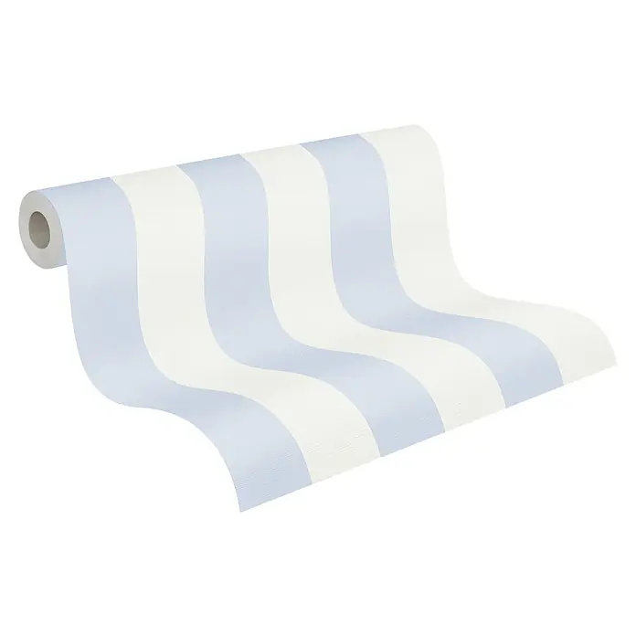 A.S. Création Maison Charme Vliestapete Blockstreifen - Blau-Weiß, Streifen, 10,05 x 0,53 m - Eine Rolle gestreifte Tapete in Blau und Weiß, die ein stilvolles und modernes Design für die Wanddekoration bietet.