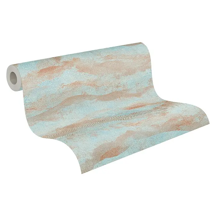 A.S. Création Metropolitan Stories Hot Spots Vliestapete Wellengrafik - Hellblau-Braun-Metallic, Wellen, 10,05 x 0,53 m - Eine Rolle Aquarelltapete mit sanften blauen und kupferfarbenen Akzenten, ideal für eine stilvolle Wandgestaltung.