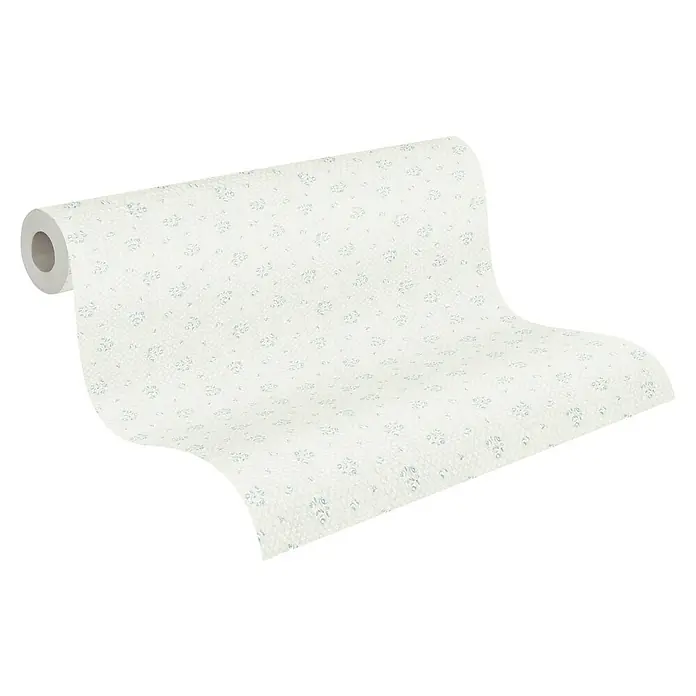 A.S. Création Maison Charme Vliestapete Blümchen - Hellgrau-Blau-Weiß, Floral, 10,05 x 0,53 m - Eine Rolle gemustertes Papier, ideal für kreative Projekte. Perfekt zum Verpacken und für Bastelarbeiten, ein vielseitiges Material.