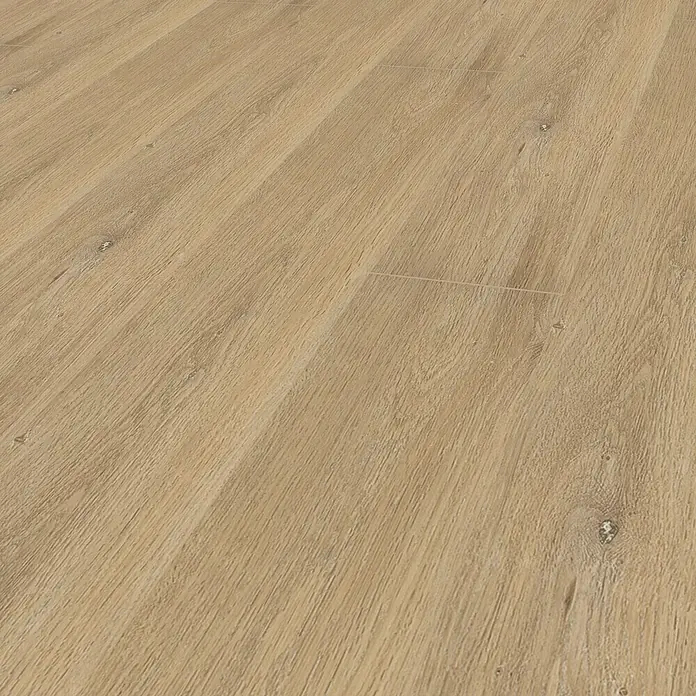 Vinylbodenmuster Strong SPC Thiemsburg - 280 x 160 x 3,8 mm, Landhausdiele - Nahaufnahme eines Laminatbodens mit Holzstruktur, der eine warme und einladende Atmosphäre ausstrahlt.\n