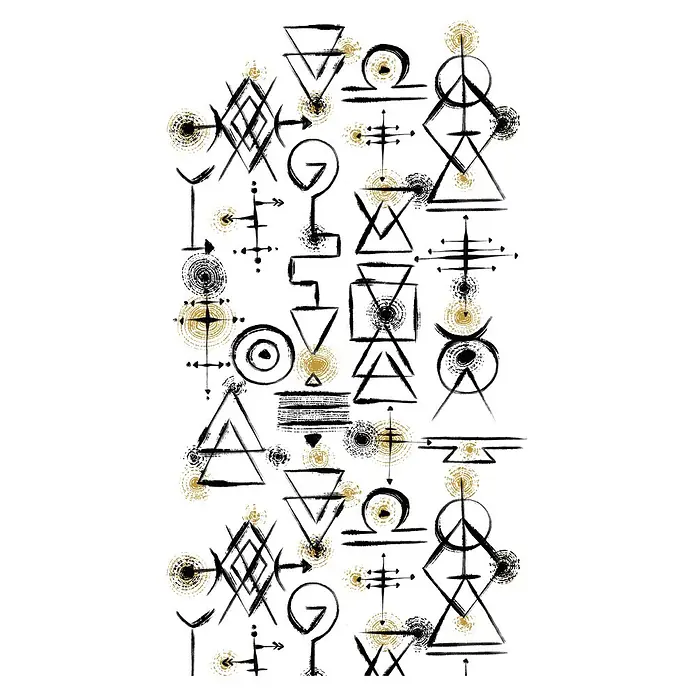A.S. Création The Wall 2 Fototapete Symbole - B x H: 159 x 280 cm, Vlies, Weiß-Schwarz-Gold - Abstrakte Symbole, ein esoterisches Design in Schwarz und Gold, verleihen jedem Produkt einen mystischen Touch. Einzigartiges Muster.