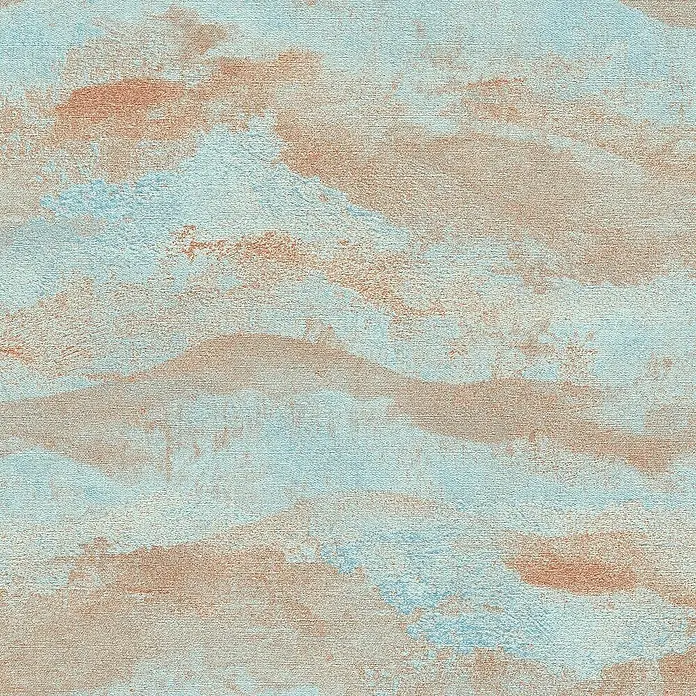 A.S. Création Metropolitan Stories Hot Spots Vliestapete Wellengrafik - Hellblau-Braun-Metallic, Wellen, 10,05 x 0,53 m - Abstraktes Wanddesign mit rustikalen Farbverläufen in Blau und Terrakotta, ideal für eine moderne Raumgestaltung.
