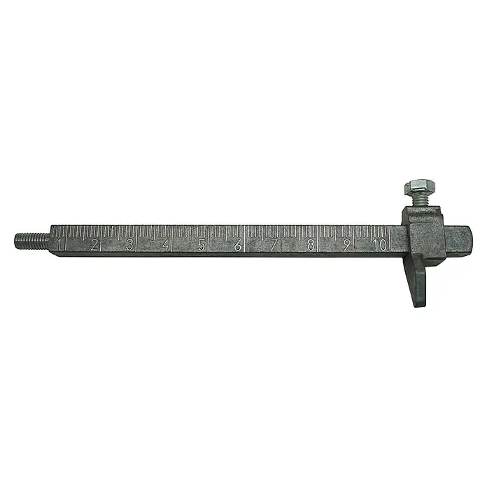 Heka Escuadra para corte - Apto para: Tenazas de corte - Imagen de un carril metálico con una escala de 1 a 10, utilizado para mediciones precisas.