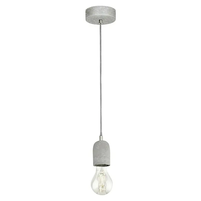Eglo Pendelleuchte Silvares - Höhe: 110 cm, Anzahl Leuchtmittel: 1 Stk. - Nahaufnahme einer grauen Pendelleuchte mit einer Edison-Glühbirne, die ein industrielles und minimalistisches Design zeigt.