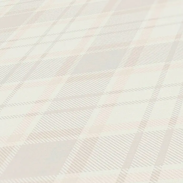 A.S. Création Maison Charme Vliestapete Karo - Creme-Beige-Grau, Grafisch, 10,05 x 0,53 m - Das Bild zeigt ein dezent gemustertes Vinyl mit einem eleganten Karodesign in sanften Farbtönen, ideal für stilvolle Bodenbeläge.