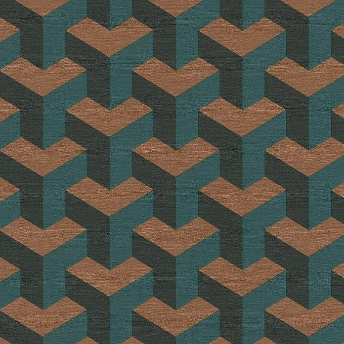 A.S. Création Daniel Hechter 7 Vliestapete 3D-Grafik - Blau-Grün-Schwarz, Grafisch, 10,05 x 0,53 m - Geometrisches Muster mit 3D-Würfeln in Braun-, Blau- und Grautönen. Texturierter Hintergrund für moderne Designs.