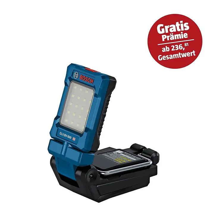 Bosch Professional AMPShare 18V LED-Akkustrahler GLI 18V-800 - 18 V, Ohne Akku, Lichtstrom: 800 lm - Akku-Baustrahler GLI 18V-800 von Bosch mit hoher Leuchtkraft für flexible Ausleuchtung auf Baustellen und in Werkstätten.