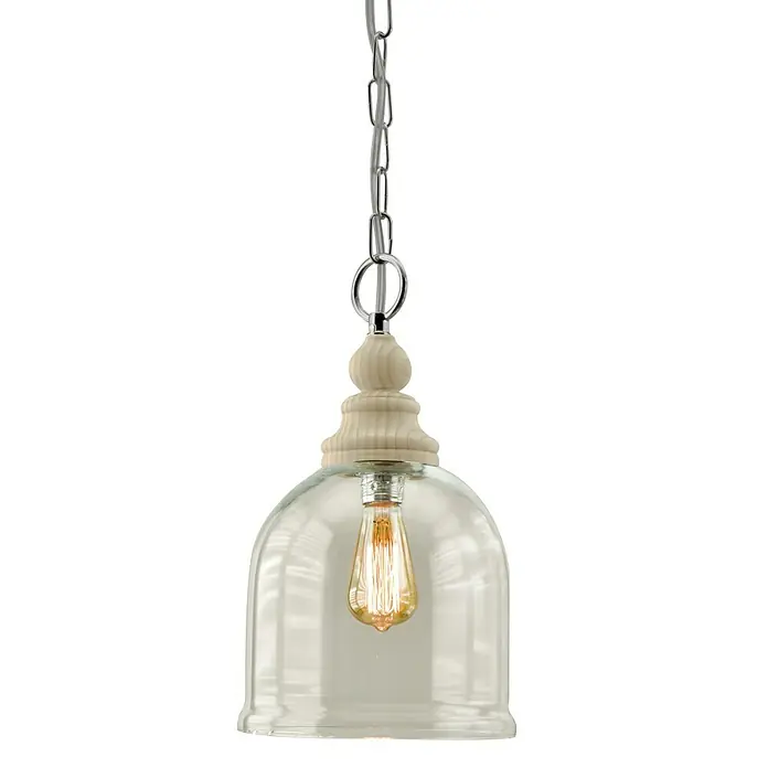 Lámpara colgante Monsaraz - 40 W, L x An x Al: 25 x 25 x 35 cm, Roble, E27 - Lámpara colgante con pantalla de vidrio transparente y detalles de madera, suspendida por una cadena plateada para iluminación elegante.