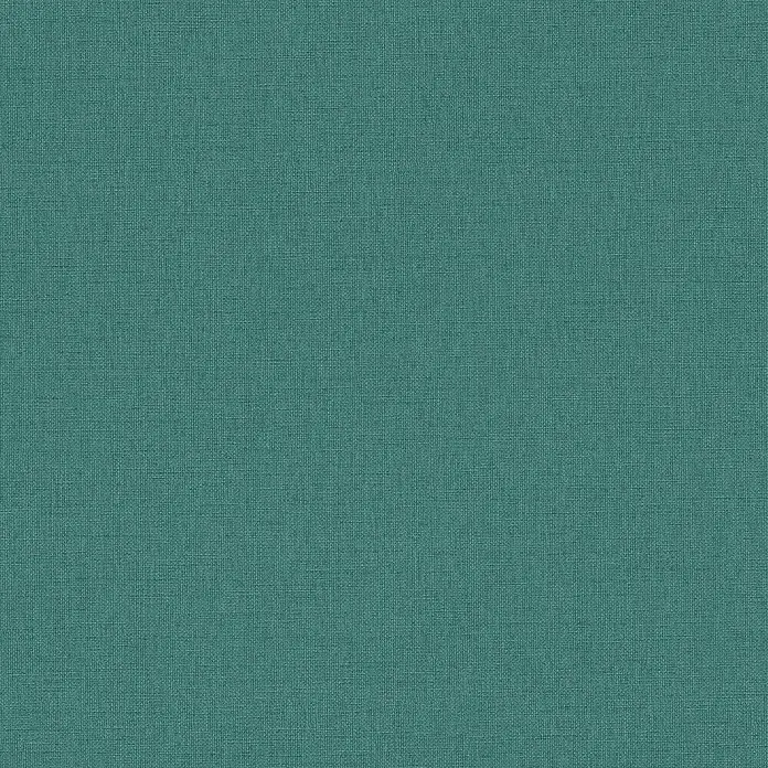 A.S. Création Michalsky Metropolis Vliestapete - Blau-Grün, Uni, 10,05 x 0,53 m - Detailaufnahme eines türkisfarbenen Stoffes mit feiner Webstruktur, ideal für Textilien oder Hintergründe. Die Textur verleiht Tiefe und Charakter.