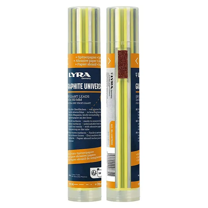 Heka Ersatzminen Lyra Dry Profi Giant - 12 Stk. - Lyra Graphit Universal Minen in einer transparenten Kunststoffverpackung mit Schleifpapier für das Anspitzen der Minen.