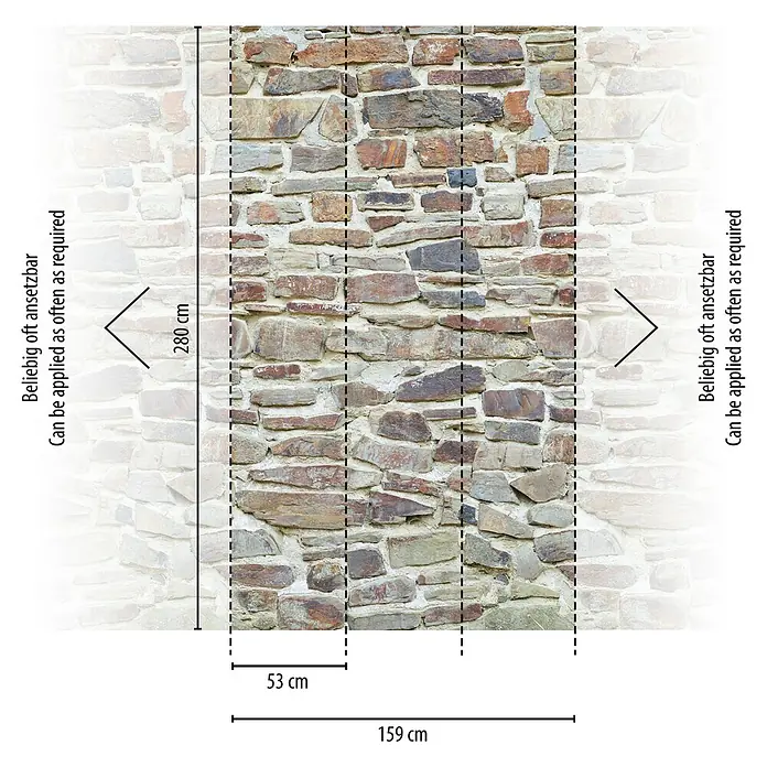 A.S. Création The Wall 2 Fototapete Steinwand I - B x H: 159 x 280 cm, Vlies - Abmessungen der Steinmauer-Tapete, 280 cm hoch und 159 cm breit, ideal für eine individuelle Wandgestaltung.