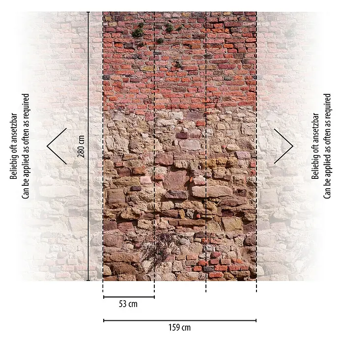 A.S. Création The Wall 2 Fototapete Steinmauer - B x H: 159 x 280 cm, Vlies - Wandtapete mit Stein- und Ziegelmuster.
