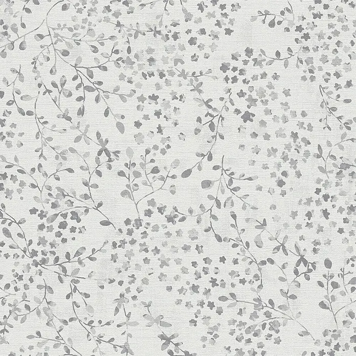 A.S. Création Pintwalls 2 Vliestapete Blumen - Grau-Weiß-Silber, Floral, 10,05 x 0,53 m - Feines, graues Blümchenmuster auf einem strukturierten, cremefarbenen Hintergrund. Ein zartes Design für Stoffe und Oberflächen.