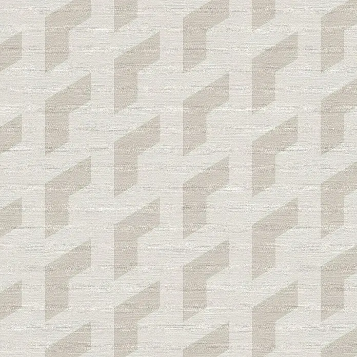 A.S. Création Daniel Hechter 7 Vliestapete 3D-Grafik - Grau-Weiß-Metallic, Grafisch, 10,05 x 0,53 m - Abstraktes Muster Tapetenbild mit sich wiederholenden geometrischen Formen in Beige und Weiß für einen modernen Look.