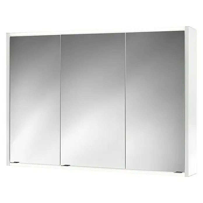 Jokey LED-Spiegelschrank Batu - B x H: 100 x 70,8 cm, Holz, Weiß - Eleganter Spiegelschrank mit drei Türen und weißem Rahmen. Der Badschrank bietet praktischen Stauraum und ein modernes Design.