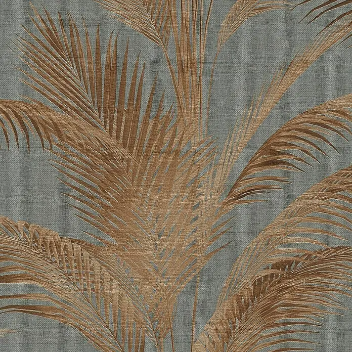 A.S. Création Michalsky Metropolis Vliestapete Palmwedel - Grau-Rost-Metallic, Floral, 10,05 x 0,53 m - Stilvolle Tapete mit einem Muster aus goldenen Palmenblättern auf einem dezenten, strukturierten Hintergrund für eine luxuriöse Wandgestaltung.