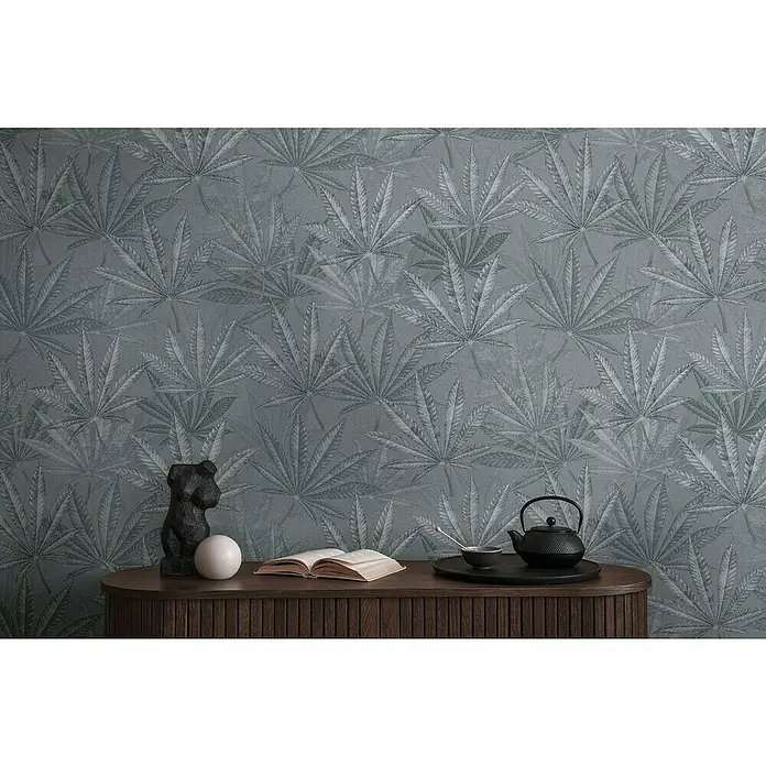 A.S. Création Michalsky Metropolis Vliestapete Hanfblätter - Grau, Floral, 10,05 x 0,53 m - Dekoratives Wandbild mit Hanfblattmuster.