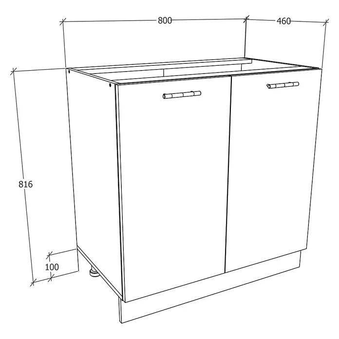 VCM Esilo Unterschrank Typ 1 - 46 x 80 x 82 cm, Anthrazit - Abbildung eines Unterschranks mit zwei Türen und Griffen, Maße sind angegeben.