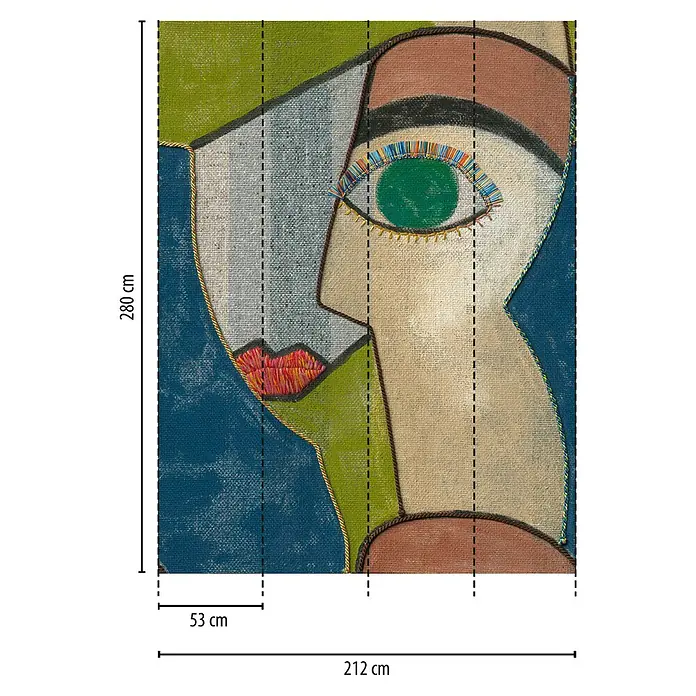 A.S. Création The Wall 3 Fototapete Kunst II - B x H: 212 x 280 cm, Vlies - Diese Tapete zeigt ein abstraktes Frauenporträt in bunten Farben, das jedem Raum einen künstlerischen Touch verleiht. Ideal für kreative Wohnideen.