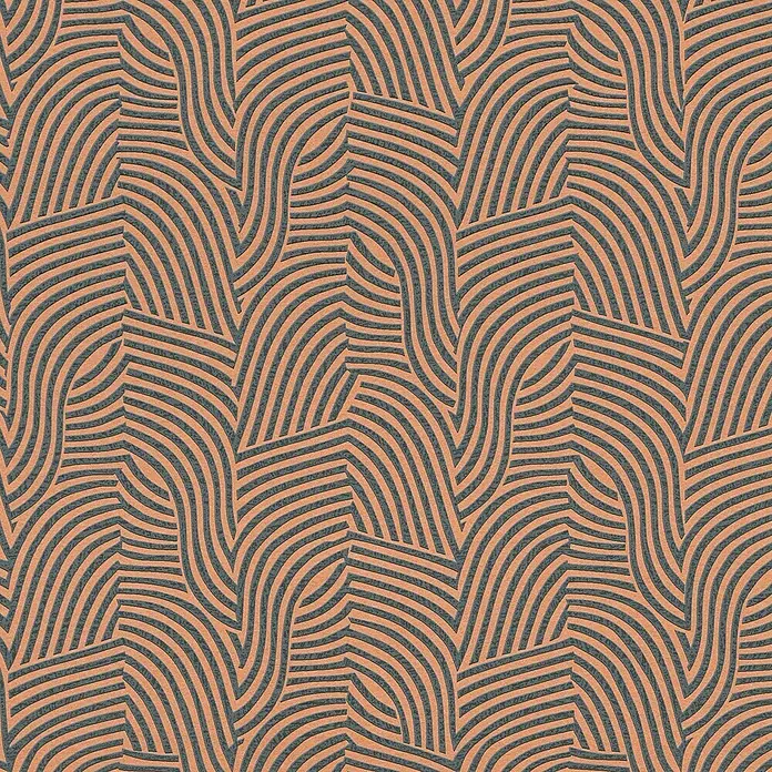 A.S. Création Daniel Hechter 7 Vliestapete 3D-Grafikstreifen - Schwarz-Gold-Metallic, Grafisch, 10,05 x 0,53 m - Abstraktes Musterdesign in Grau und Pfirsich mit geschwungenen und geraden Linien für moderne Wanddekorationen.