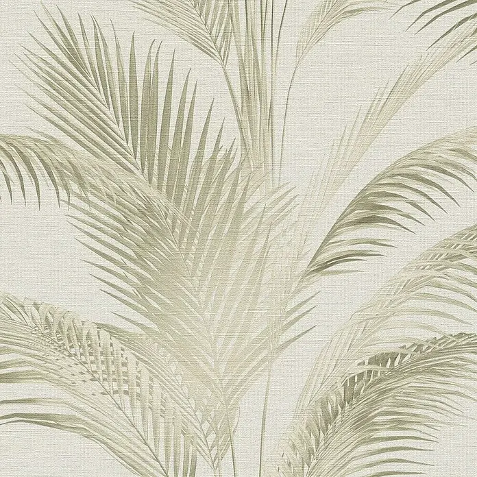 A.S. Création Michalsky Metropolis Vliestapete Palmwedel - Creme-Grün, Floral, 10,05 x 0,53 m - Texturiertes Blattmotiv-Tapete in sanften Grüntönen. Schafft eine ruhige und natürliche Atmosphäre in jedem Raum, ideal für Wohn- und Schlafbereiche.