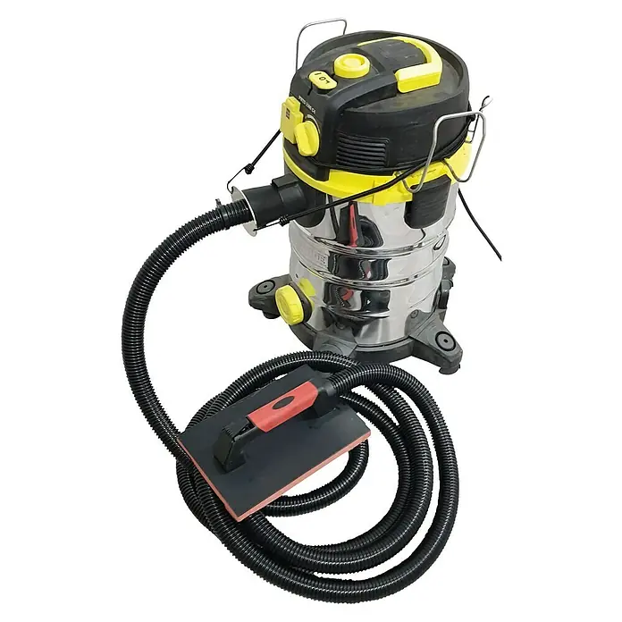 Heka Saugheber - Passend für: Industriesauger ab 1200 W, Tragkraft: 40 kg - Ein Nass-Trockensauger mit gelben Akzenten und Zubehör zur Reinigung von Oberflächen. Leistungsstark und vielseitig für verschiedene Reinigungsaufgaben.