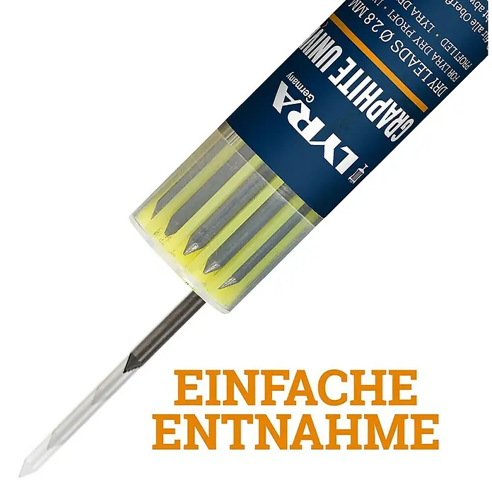 Lyra Ersatzminen Dry - 12 Stk., Grau - Eine Packung Lyra Graphite Universal Dry Leads Minen mit 2,8 mm Durchmesser, ideal für Profis und Hobbykünstler, die präzise Linien wünschen.