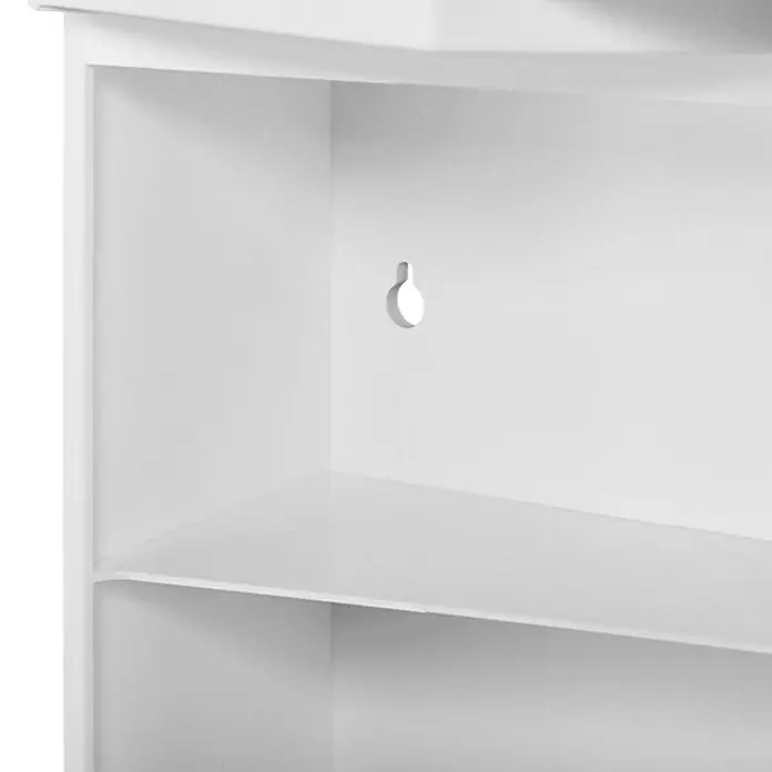 Sieper Spiegelschrank Chico GL - B x H: 62 x 52,6 cm, Weiß - Nahaufnahme eines weißen Badezimmerschranks mit Regalen und einem Loch zur Wandmontage, das ein minimalistisches Design und Funktionalität zeigt.