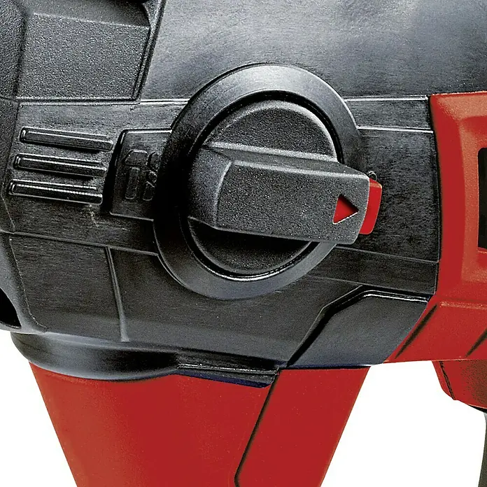 Einhell Power X-Change 18V Akku-Bohrhammer TE-HD 18 Li-Solo - 18 V, Ohne Akku - Nahaufnahme eines Bohrhammers, der ein robustes Design und einen markanten Wahlschalter für verschiedene Betriebsmodi zeigt.