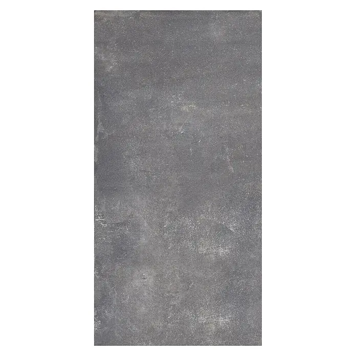 Feinsteinzeugfliese Savanna - 59,7 x 119,7 cm, Anthrazit, Matt - Nahaufnahme einer grauen Keramikfliese mit unregelmäßiger Textur und subtilen Farbvariationen für moderne Boden- und Wandgestaltungen.