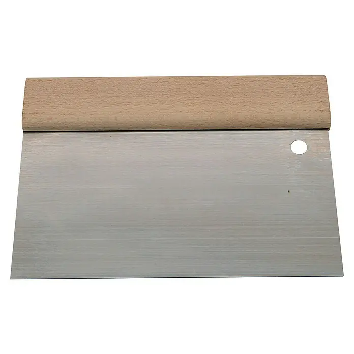 Wisent Türenspachtel - 200 mm - Nahaufnahme einer Holzspachtel mit beigem Griff und grauem Blatt, ideal zum Glätten von Oberflächen. Vielseitig und robust für verschiedene Anwendungen.