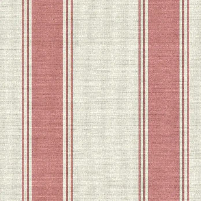 A.S. Création Michalsky Metropolis Vliestapete - Creme-Rot, Streifen, 10,05 x 0,53 m - Nahaufnahme eines Textilgewebes mit breiten, vertikalen Streifen in Altrosa und Weiß, das eine subtile Eleganz für Heimtextilien bietet.