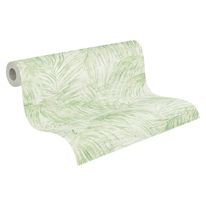 A.S. Création Michalsky Metropolis Vliestapete Farn - Creme-Grün, Floral, 10,05 x 0,53 m - Eine Rolle grüne Palmblatt-Tapete, die ein tropisches und erfrischendes Ambiente in jedem Raum schafft.