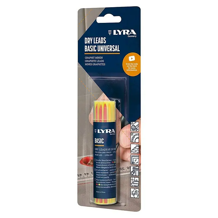 Lyra Ersatzminen Dry - 12 Stk. - Packung Lyra Basic Universal Trockenminen, ideal für verschiedene Oberflächen. Graphitmine für Lyra Trockenminenstifte.