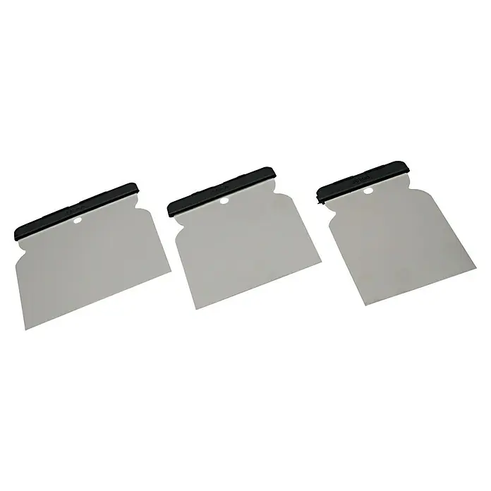 Wisent Japanspachtel - 3 -tlg., Rostfrei - Drei graue Putzspachteln mit schwarzem Griff. Sie sind in verschiedenen Breiten von 30 mm bis 80 mm erhältlich. Ideal zum Auftragen von Putz.