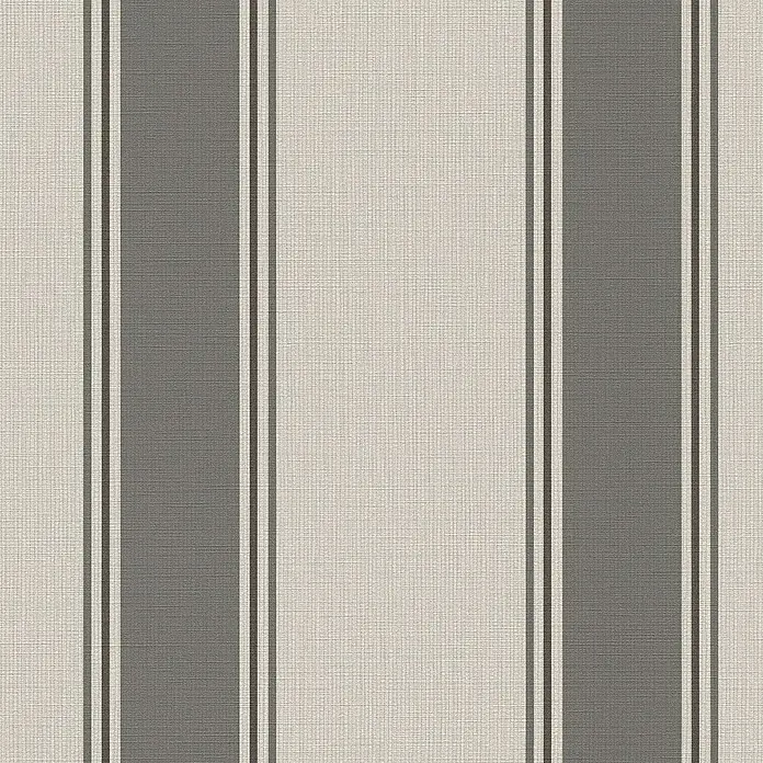 A.S. Création Michalsky Metropolis Vliestapete - Beige-Grau, Streifen, 10,05 x 0,53 m - Detailaufnahme eines gestreiften Textilgewebes, das eine klassische Eleganz und dezente Farbakzente für vielseitige Designprojekte bietet.