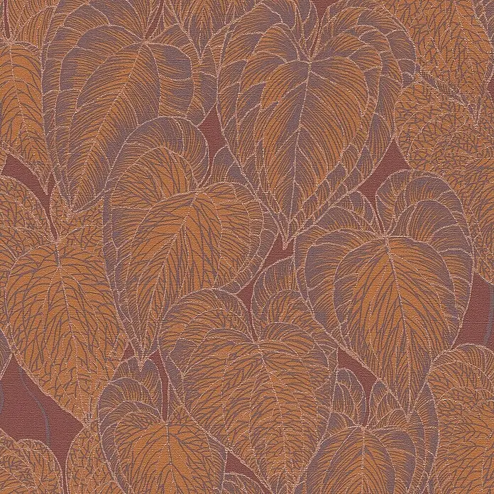 A.S. Création Daniel Hechter 7 Vliestapete Blattdesign - Rot-Orange-Lila, Floral, 10,05 x 0,53 m - Ein elegantes Blättertapetenmuster in verschiedenen Brauntönen, ideal für eine warme und einladende Raumatmosphäre.