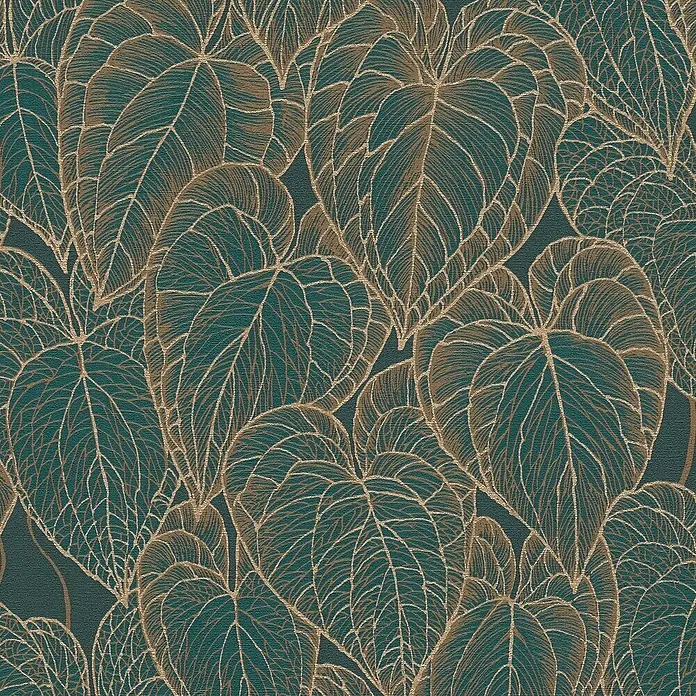 A.S. Création Daniel Hechter 7 Vliestapete Blattdesign - Braun-Grün-Gold, Floral, 10,05 x 0,53 m - Abstrakte Tapete mit üppigem Blätterdesign in Goldtönen auf tiefgrünem Hintergrund. Ein elegantes Muster für moderne Innenräume.