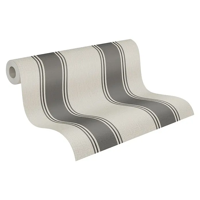 A.S. Création Michalsky Metropolis Vliestapete - Beige-Grau, Streifen, 10,05 x 0,53 m - Gerollte Tapete mit breiten, grau-weißen Streifen und feiner Textur. Das Design verleiht jedem Raum eine elegante und moderne Note.